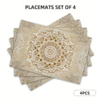 Retro Beige Floral Placemats Set – Mandala Design