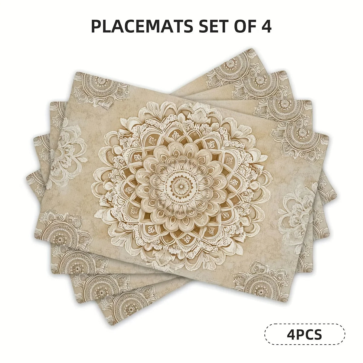 Retro Beige Floral Placemats Set – Mandala Design