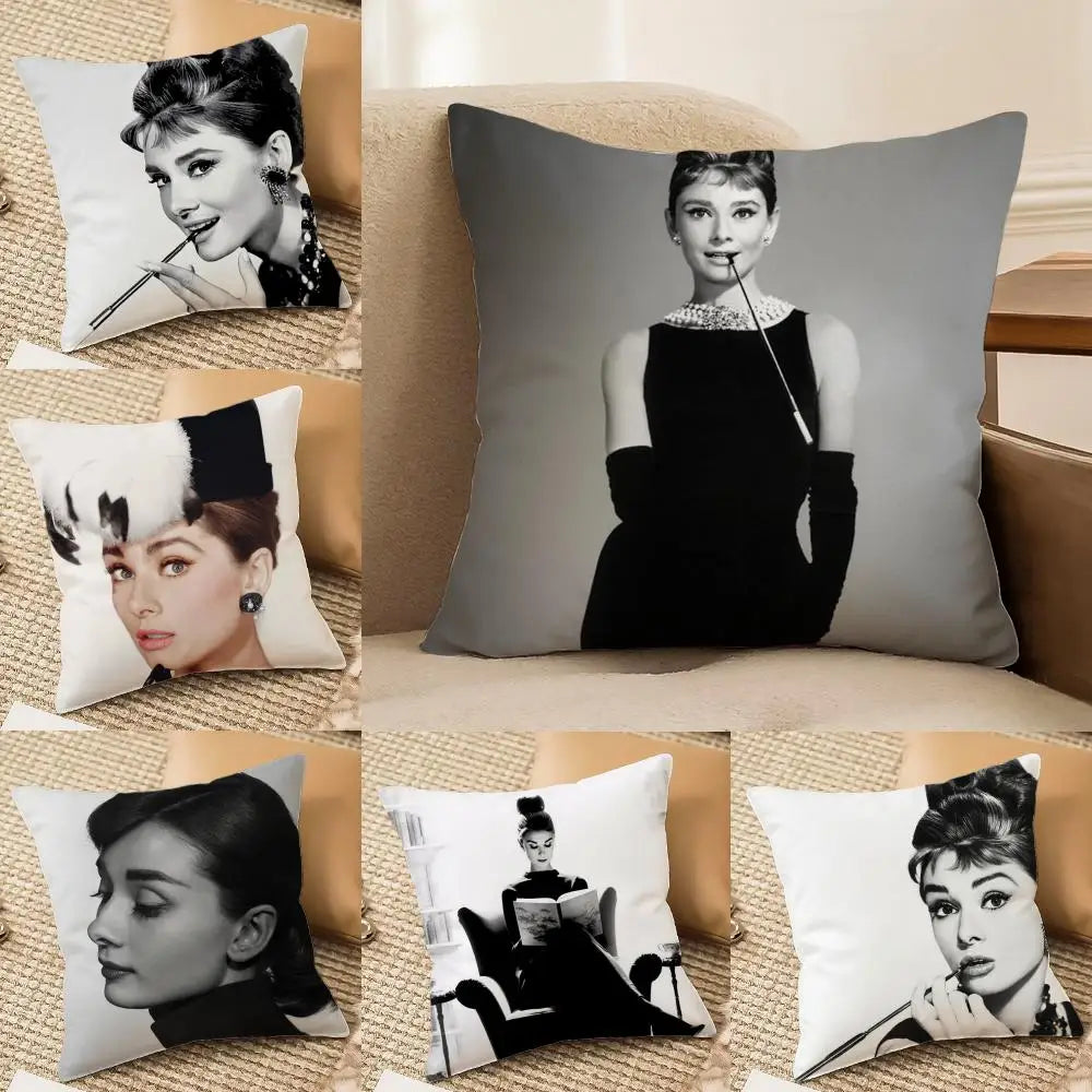 Audrey Hepburn Plush Cushion Cover – Double-Sided Sofa Pillow