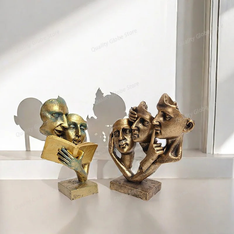 Speak No Evil Mask Sculpture – Abstract Thinker Statue Decor
