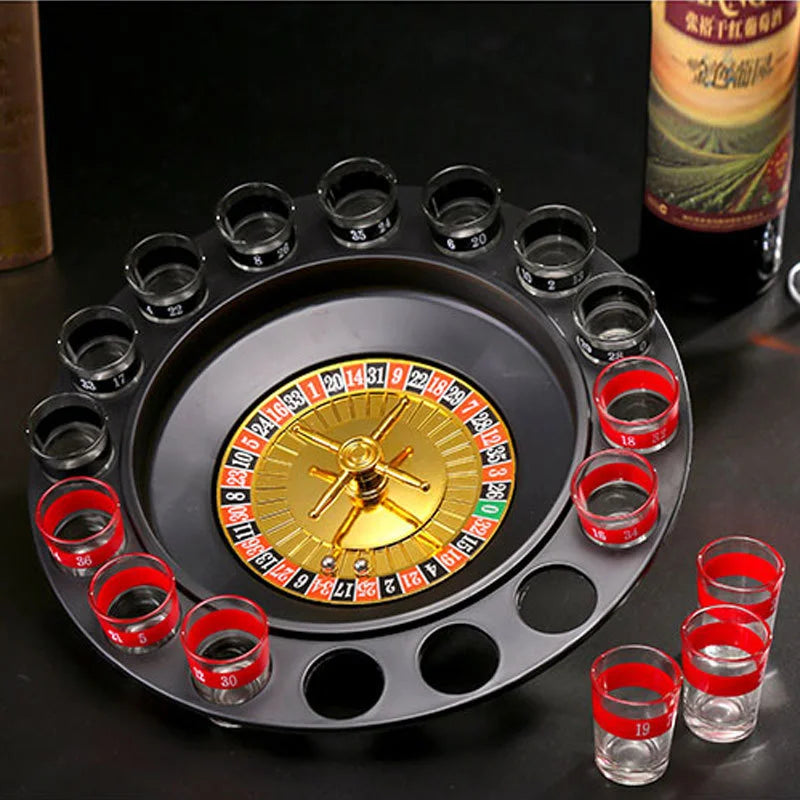 Bar Party Shot Glass Roulette – 16-Shot Turntable Drinking Game for Beer & Spirits