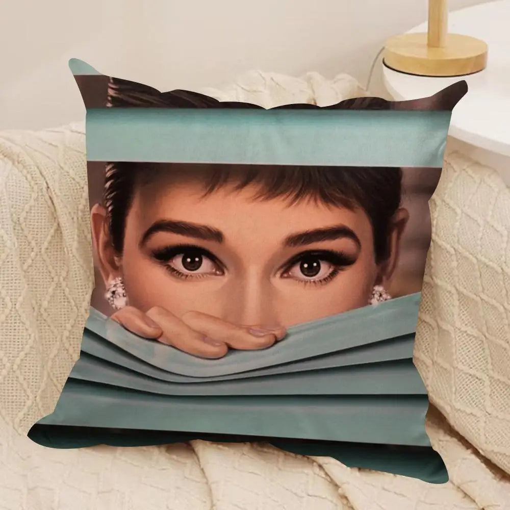 Audrey Hepburn Plush Cushion Cover – Double-Sided Sofa Pillow