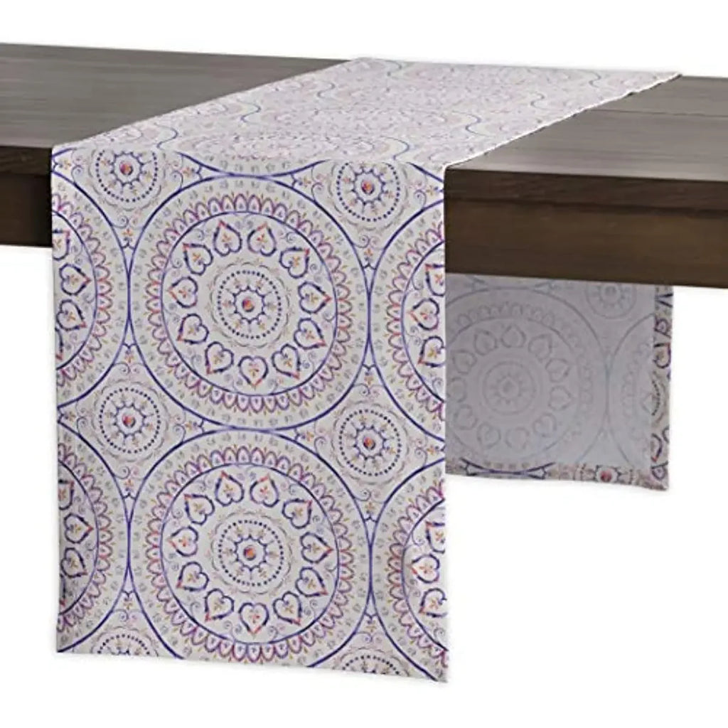 Camino de mesa de lino con mandala bohemio – Decoración de comedor con textura floral