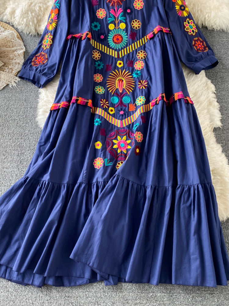 Bohemian Floral Embroidery Mini Dress – Vintage Beach Style