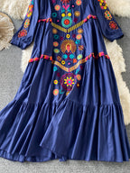 Bohemian Floral Embroidery Mini Dress – Vintage Beach Style