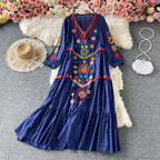 Bohemian Floral Embroidery Mini Dress – Vintage Beach Style