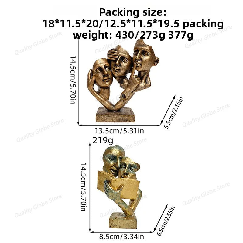 Speak No Evil Mask Sculpture – Abstract Thinker Statue Decor