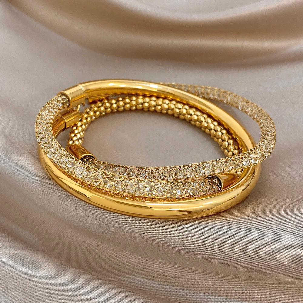Pulsera Greatera metálica tejida de tres capas ✨