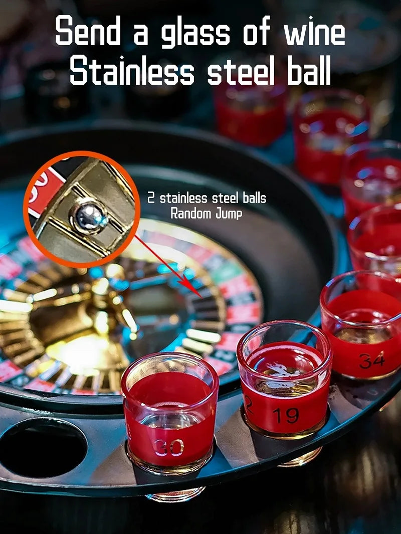 Bar Party Shot Glass Roulette – 16-Shot Turntable Drinking Game for Beer & Spirits