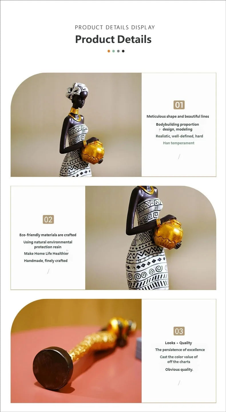 Figura africana vintage – Escultura de resina de arte negro creativo para decoración del hogar y la oficina