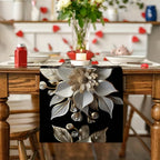 Caminho de Mesa Floral Branco e Dourado Elegante – Decoração de Feriados e Jantares