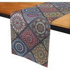Camino de mesa de lino con mandala bohemio – Decoración de comedor con textura floral