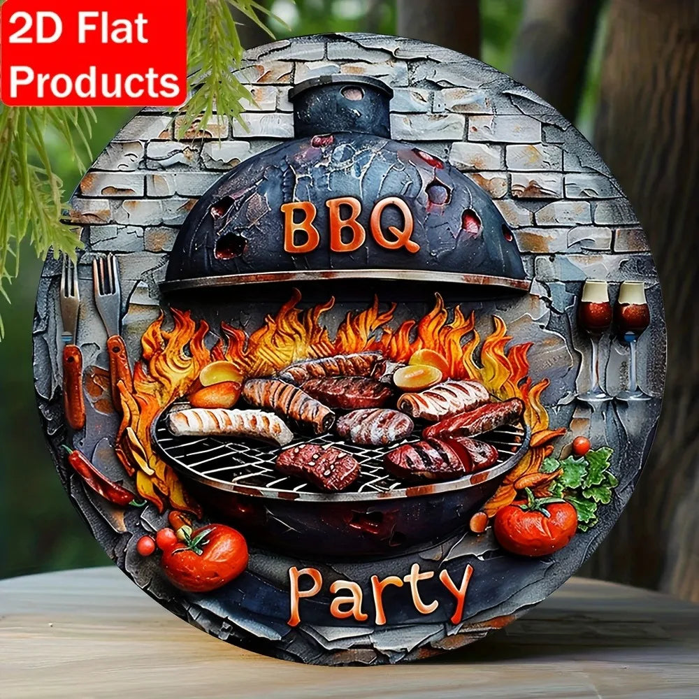 BBQ Party 2D Flat Tin Sign – 8"x8" 🍖