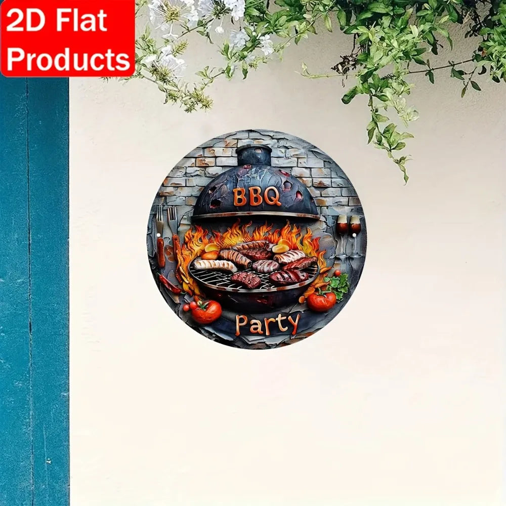 BBQ Party 2D Flat Tin Sign – 8"x8" 🍖