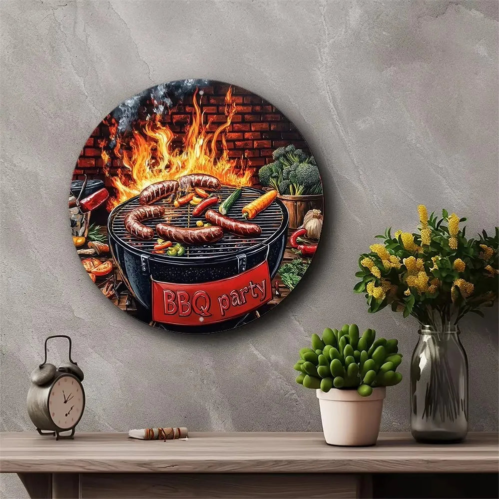BBQ Party 2D Flat Tin Sign – 8"x8" 🍖