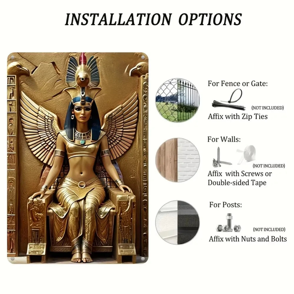 Cartel metálico de las alas de la diosa egipcia Isis - Arte de pared resistente a la intemperie para decoración interior y exterior