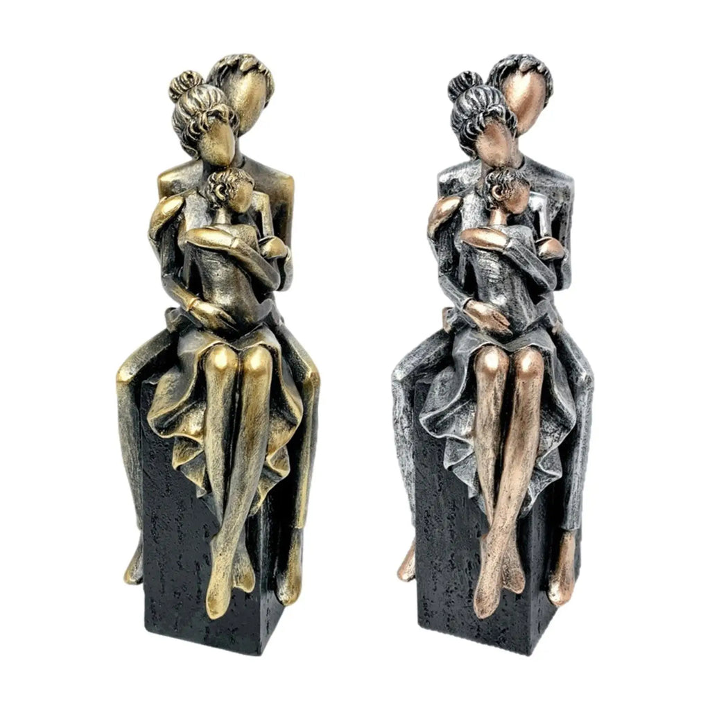 Elegant Resin Family of Three Figurines – Tabletop Decor for Living Room & Home