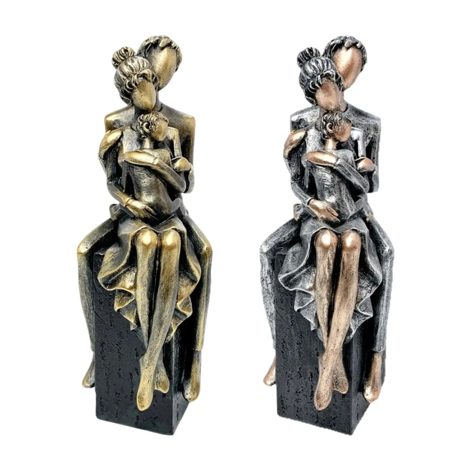 Elegant Resin Family of Three Figurines – Tabletop Decor for Living Room & Home