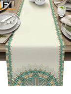Camino de mesa de lino con mandala bohemio – Decoración de comedor con textura floral