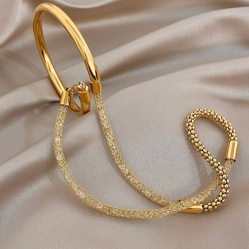 Pulsera Greatera metálica tejida de tres capas ✨