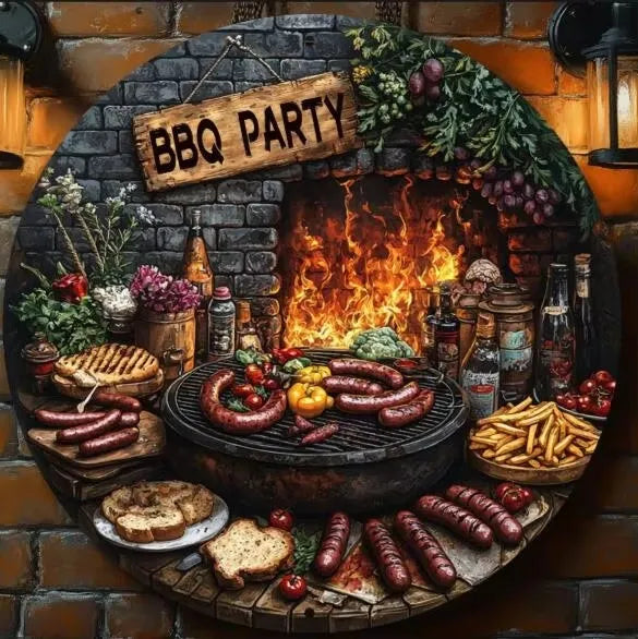 BBQ Party 2D Flat Tin Sign – 8"x8" 🍖