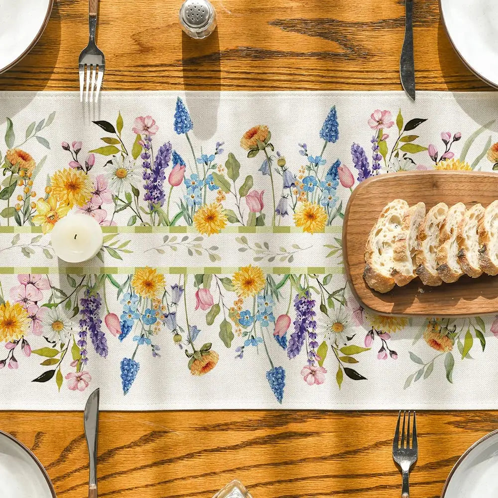 Caminho de Mesa Floral Branco e Dourado Elegante – Decoração de Feriados e Jantares