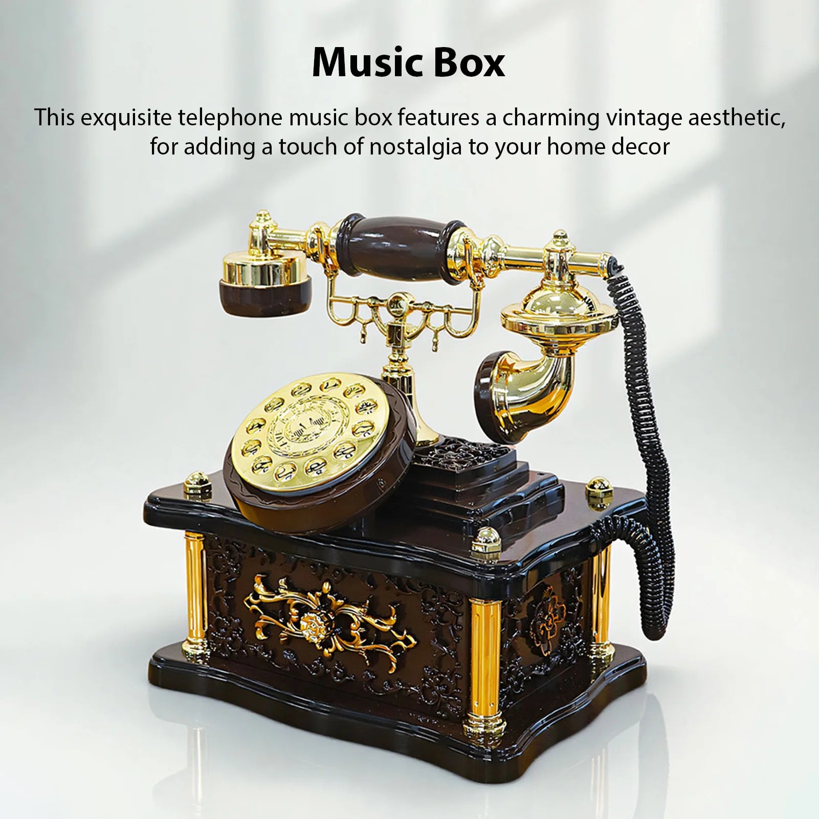Vintage Wooden Music Box – Telephone Design 🎶