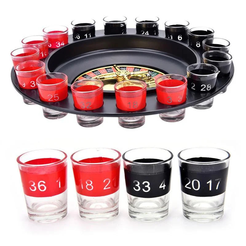 Bar Party Shot Glass Roulette – 16-Shot Turntable Drinking Game for Beer & Spirits