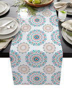 Camino de mesa de lino con mandala bohemio – Decoración de comedor con textura floral