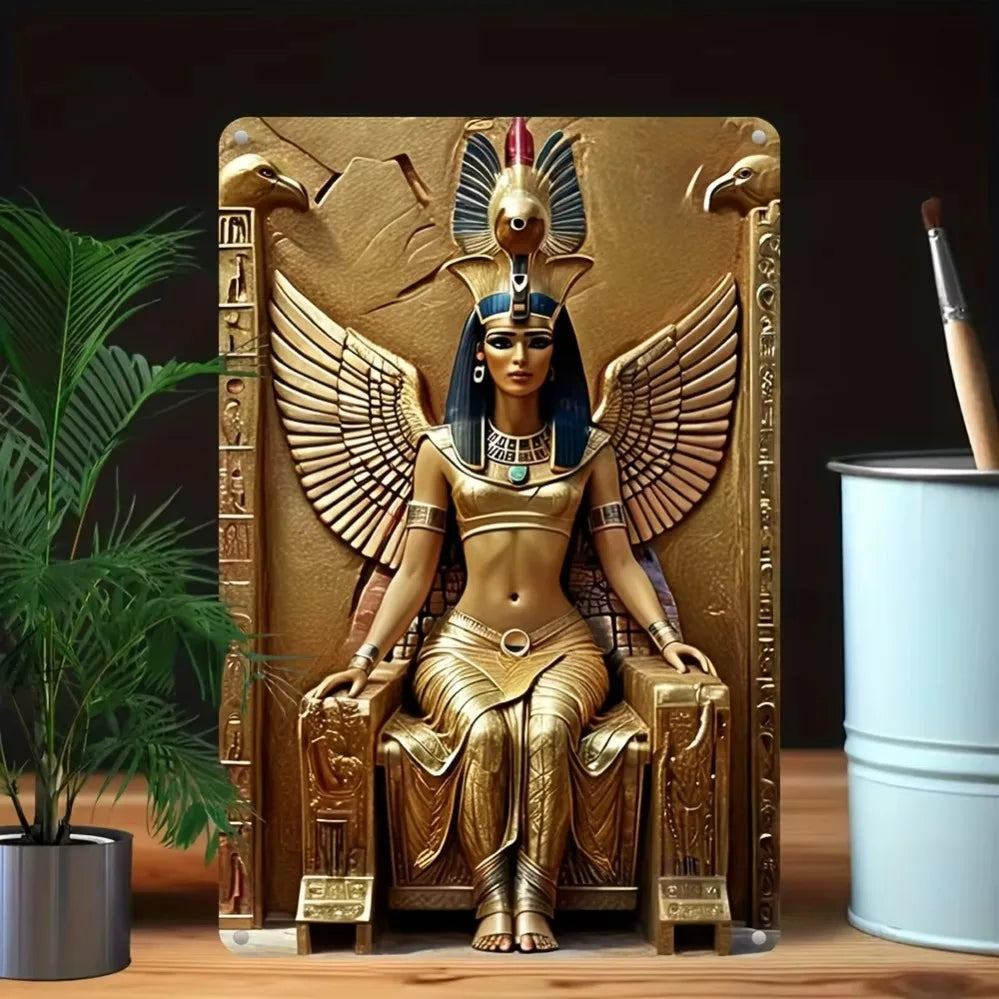 Cartel metálico de las alas de la diosa egipcia Isis - Arte de pared resistente a la intemperie para decoración interior y exterior