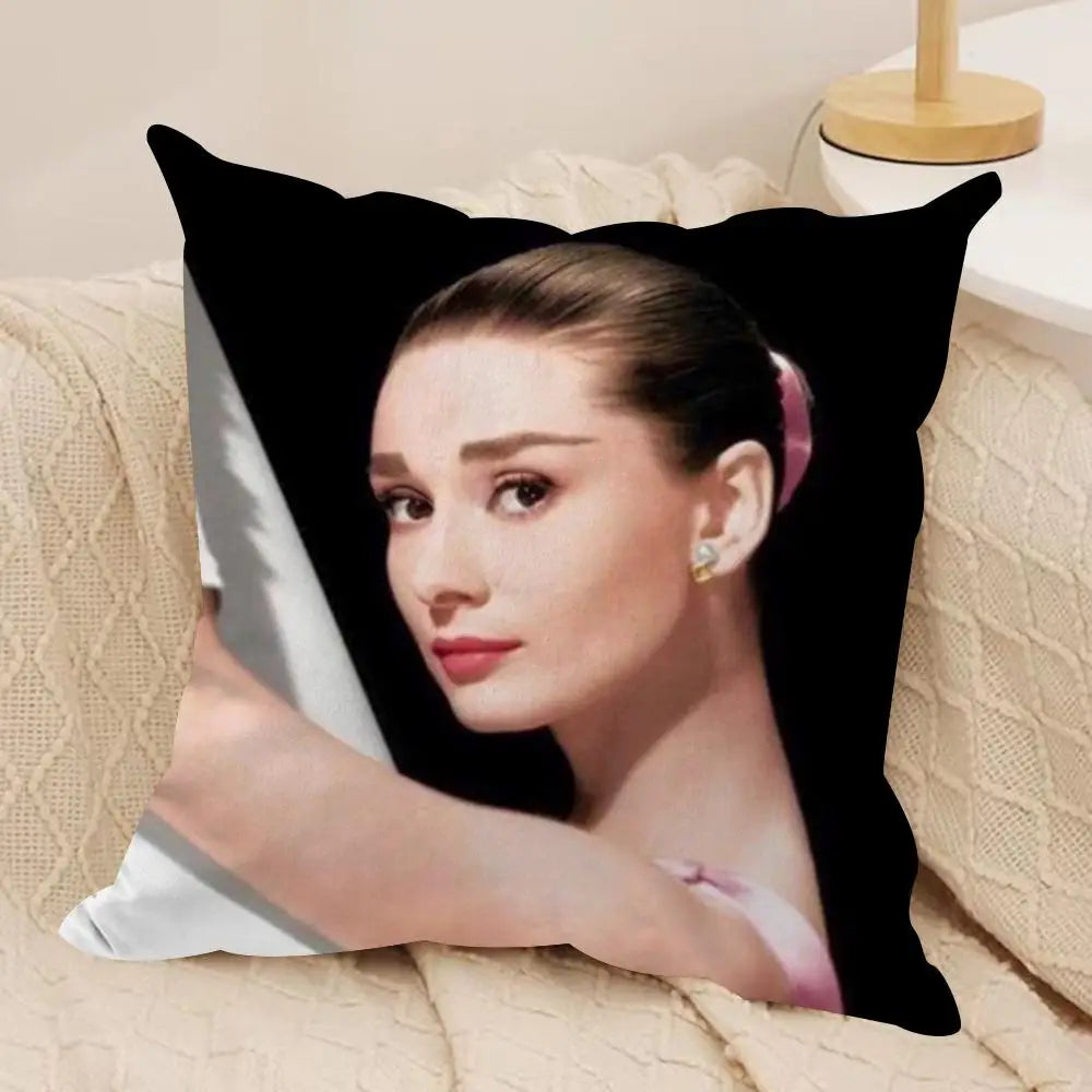 Audrey Hepburn Plush Cushion Cover – Double-Sided Sofa Pillow