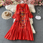 Bohemian Floral Embroidery Mini Dress – Vintage Beach Style