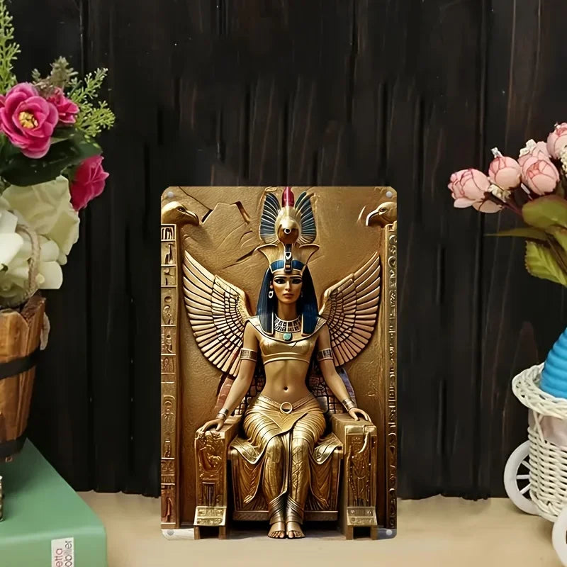 Cartel metálico de las alas de la diosa egipcia Isis - Arte de pared resistente a la intemperie para decoración interior y exterior