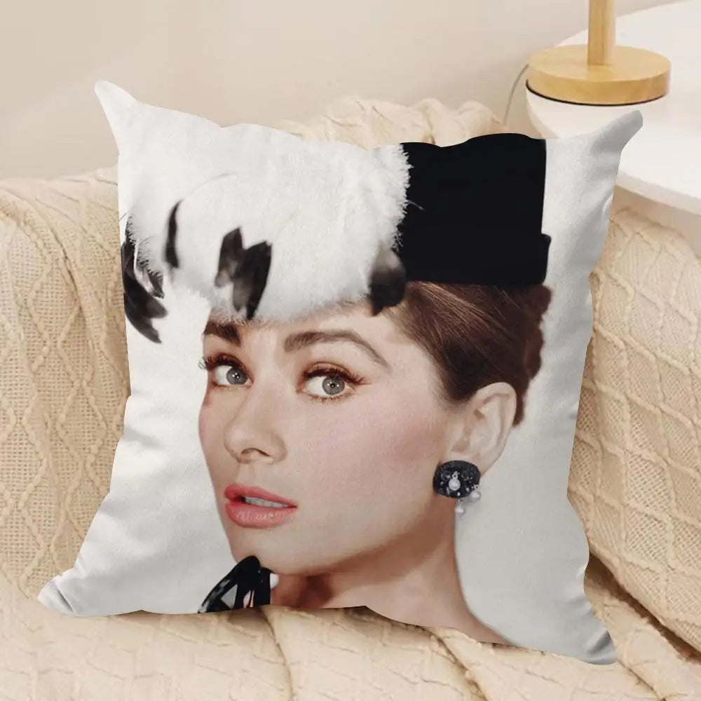 Audrey Hepburn Plush Cushion Cover – Double-Sided Sofa Pillow