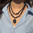 Handmade Black Limestone Multi-Layer Necklace Set ✨