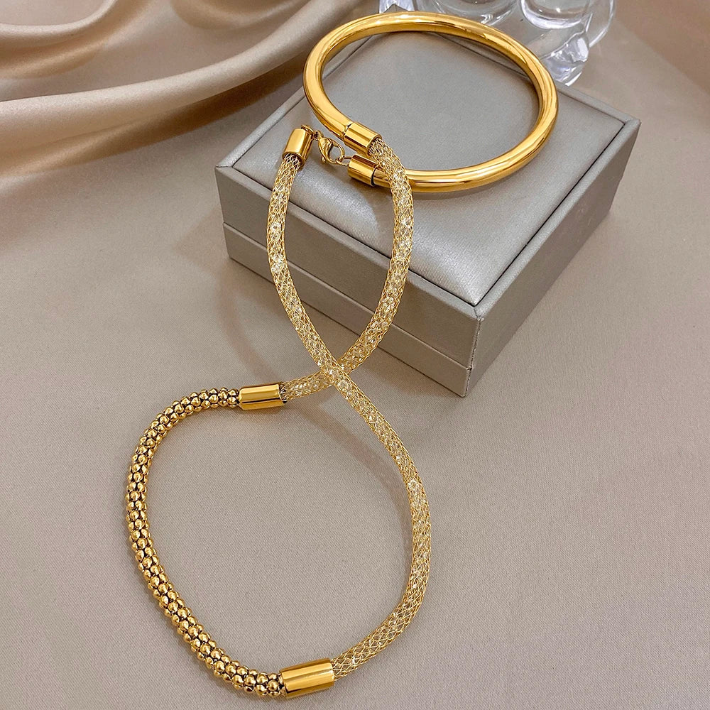 Pulsera Greatera metálica tejida de tres capas ✨