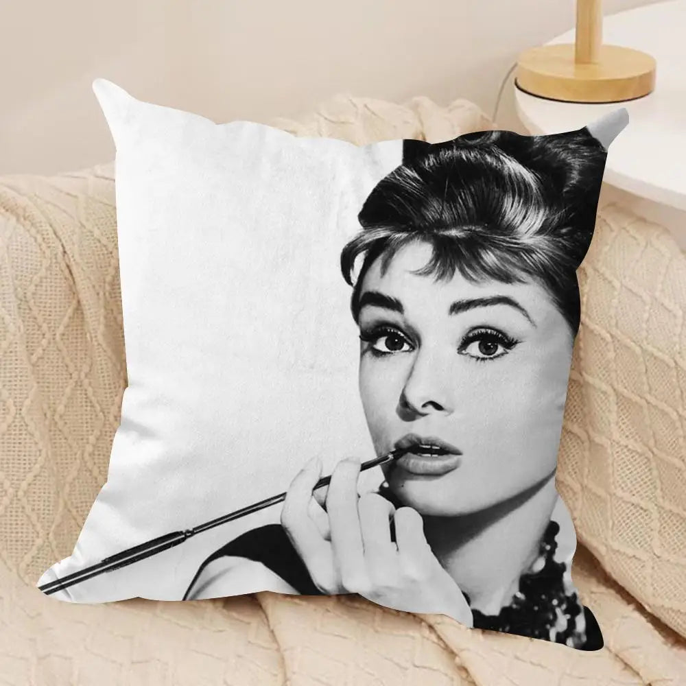 Audrey Hepburn Plush Cushion Cover – Double-Sided Sofa Pillow