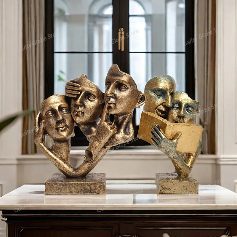 Speak No Evil Mask Sculpture – Abstract Thinker Statue Decor