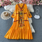 Bohemian Floral Embroidery Mini Dress – Vintage Beach Style