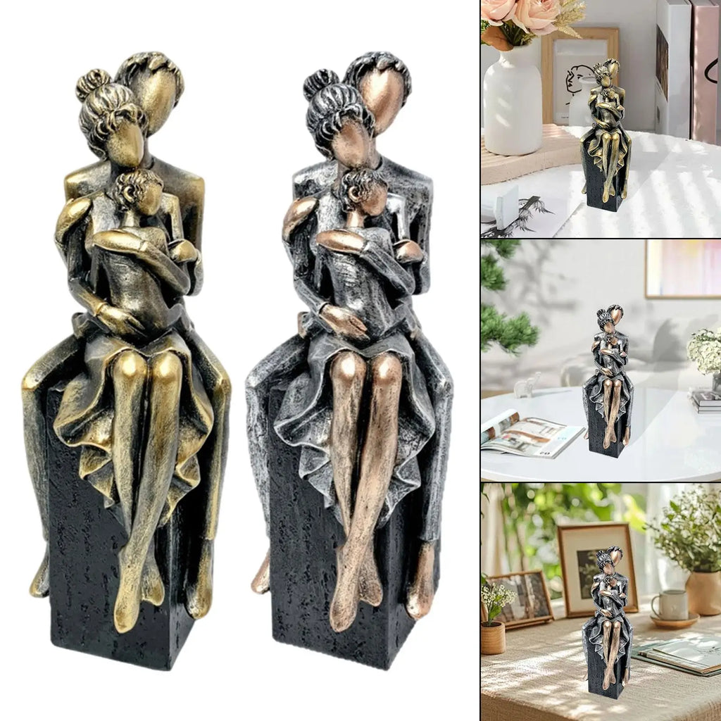 Elegant Resin Family of Three Figurines – Tabletop Decor for Living Room & Home