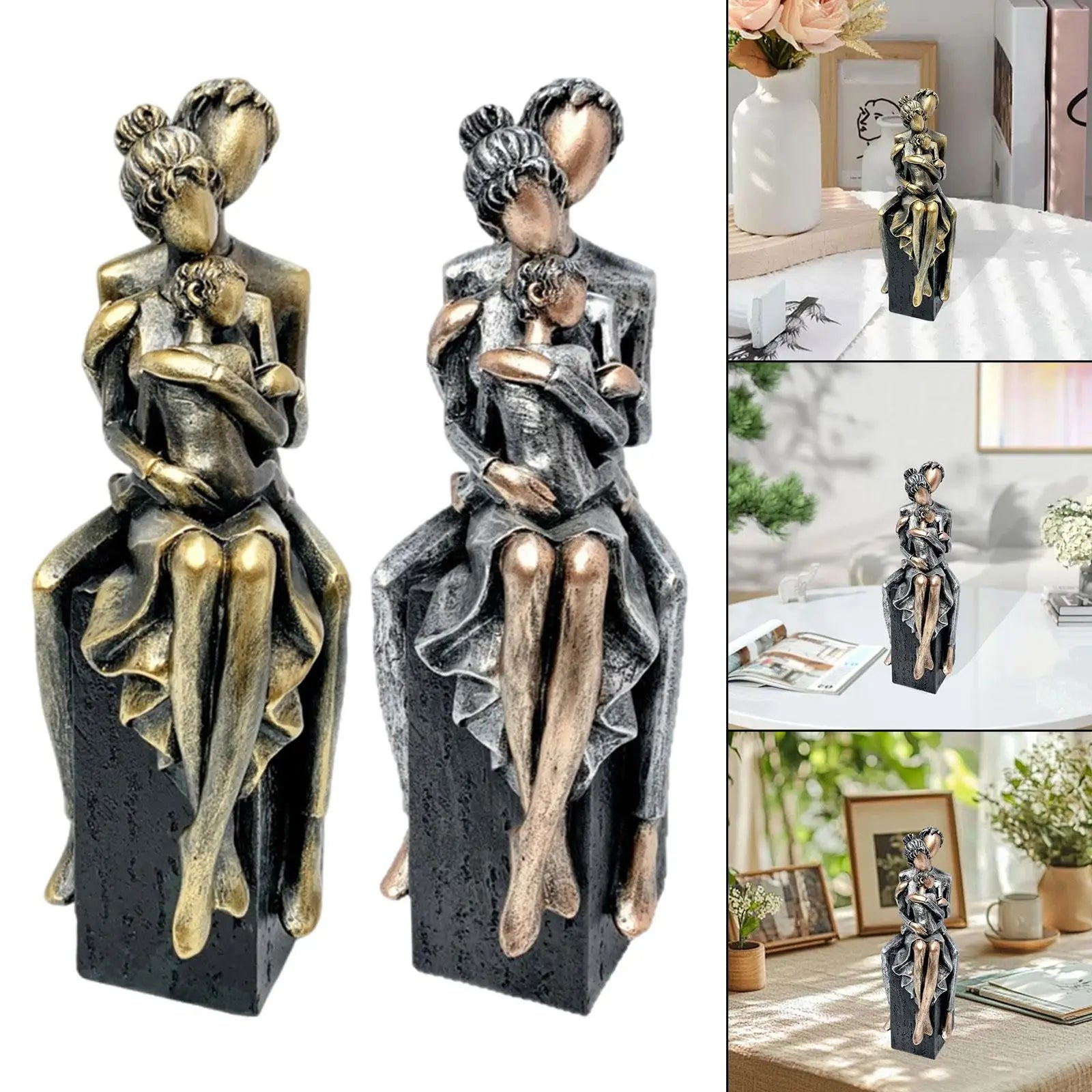 Elegant Resin Family of Three Figurines – Tabletop Decor for Living Room & Home