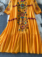Bohemian Floral Embroidery Mini Dress – Vintage Beach Style