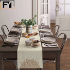 Camino de mesa de lino con mandala bohemio – Decoración de comedor con textura floral