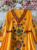 Bohemian Floral Embroidery Mini Dress – Vintage Beach Style