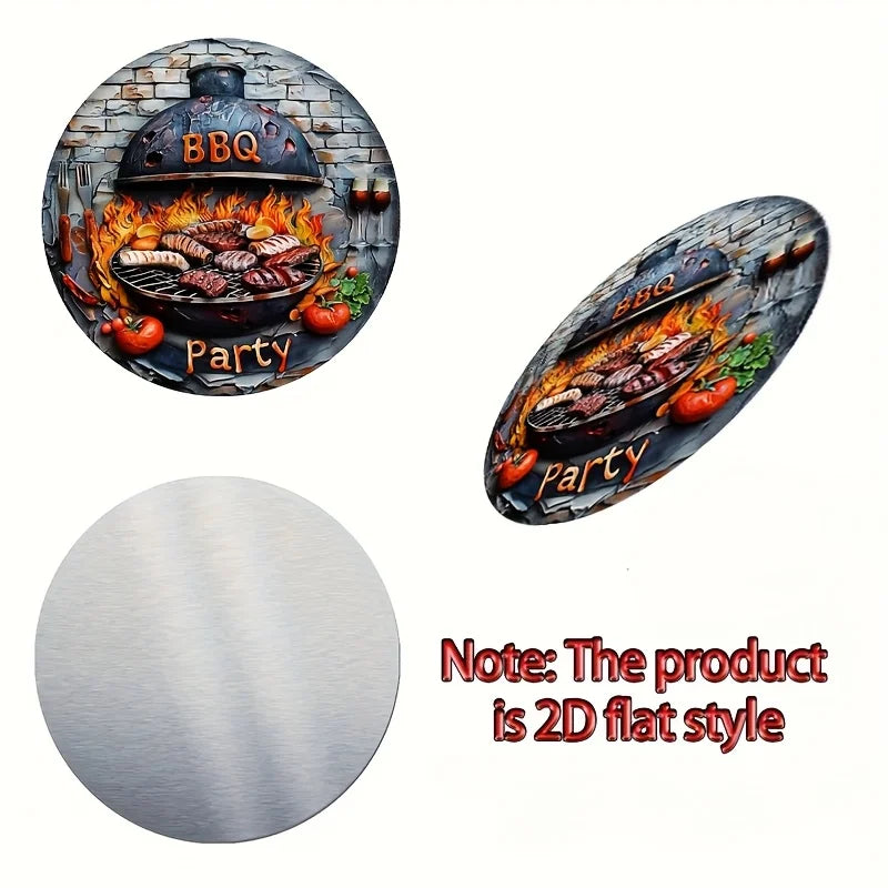 BBQ Party 2D Flat Tin Sign – 8"x8" 🍖