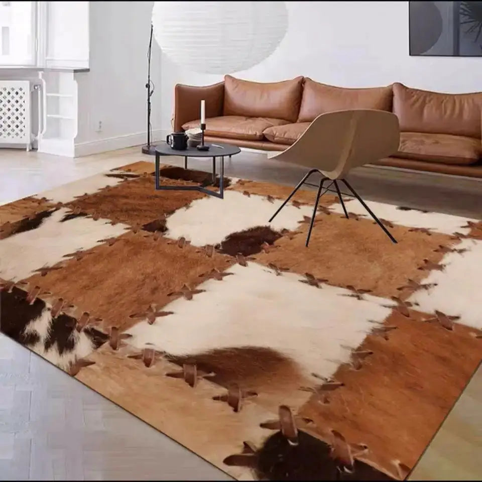Alfombra de retazos de piel de vaca – Alfombra de salón estilo occidental