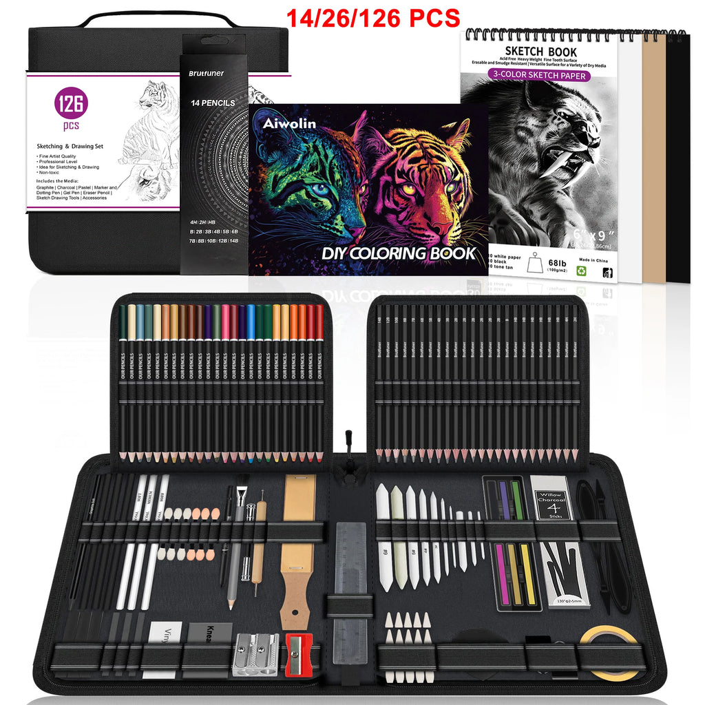 Kit profesional de dibujo de 14/26/64/126 piezas