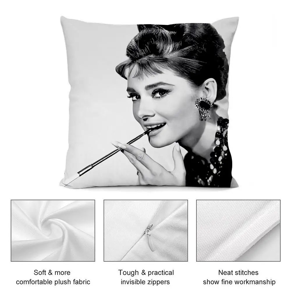 Audrey Hepburn Plush Cushion Cover – Double-Sided Sofa Pillow