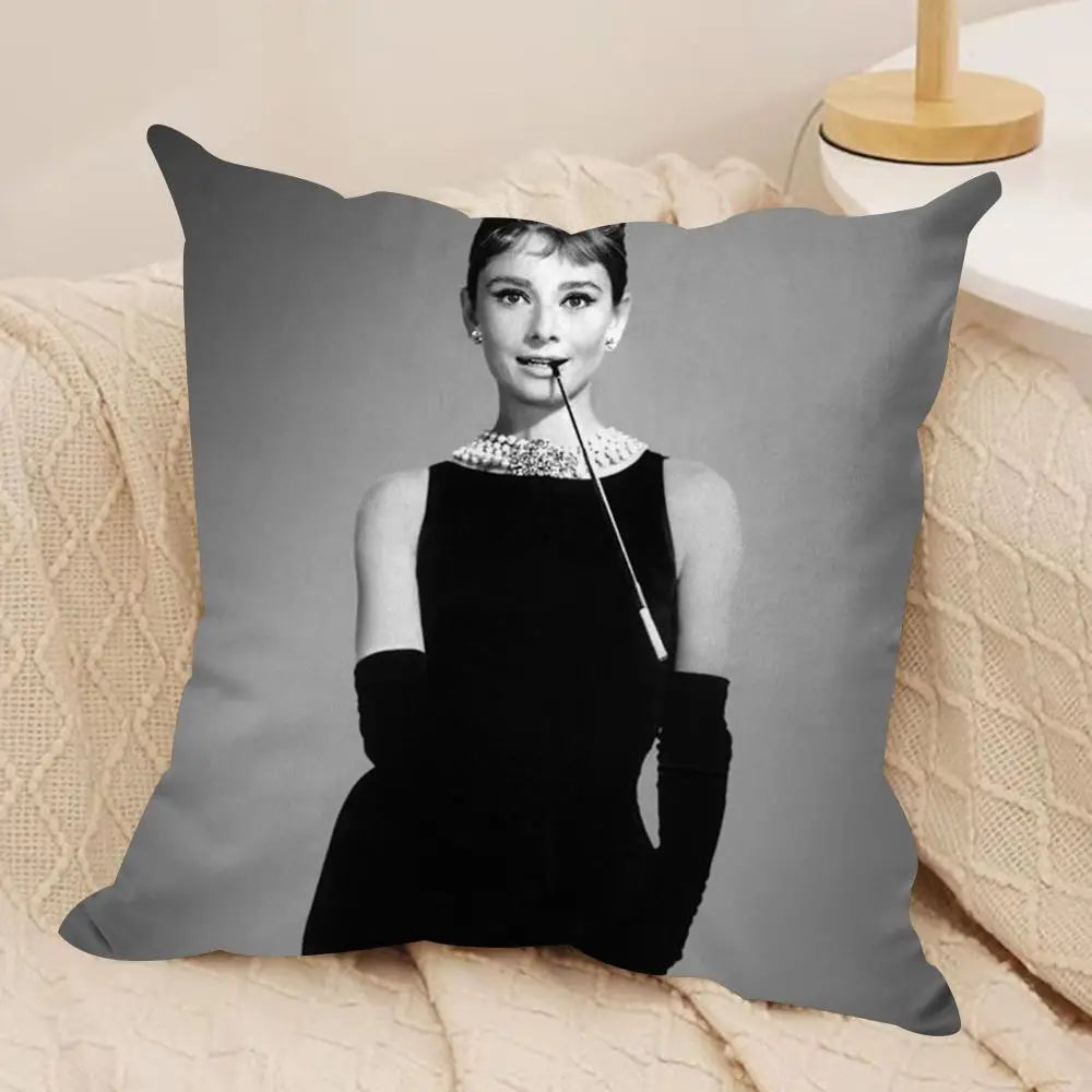 Audrey Hepburn Plush Cushion Cover – Double-Sided Sofa Pillow