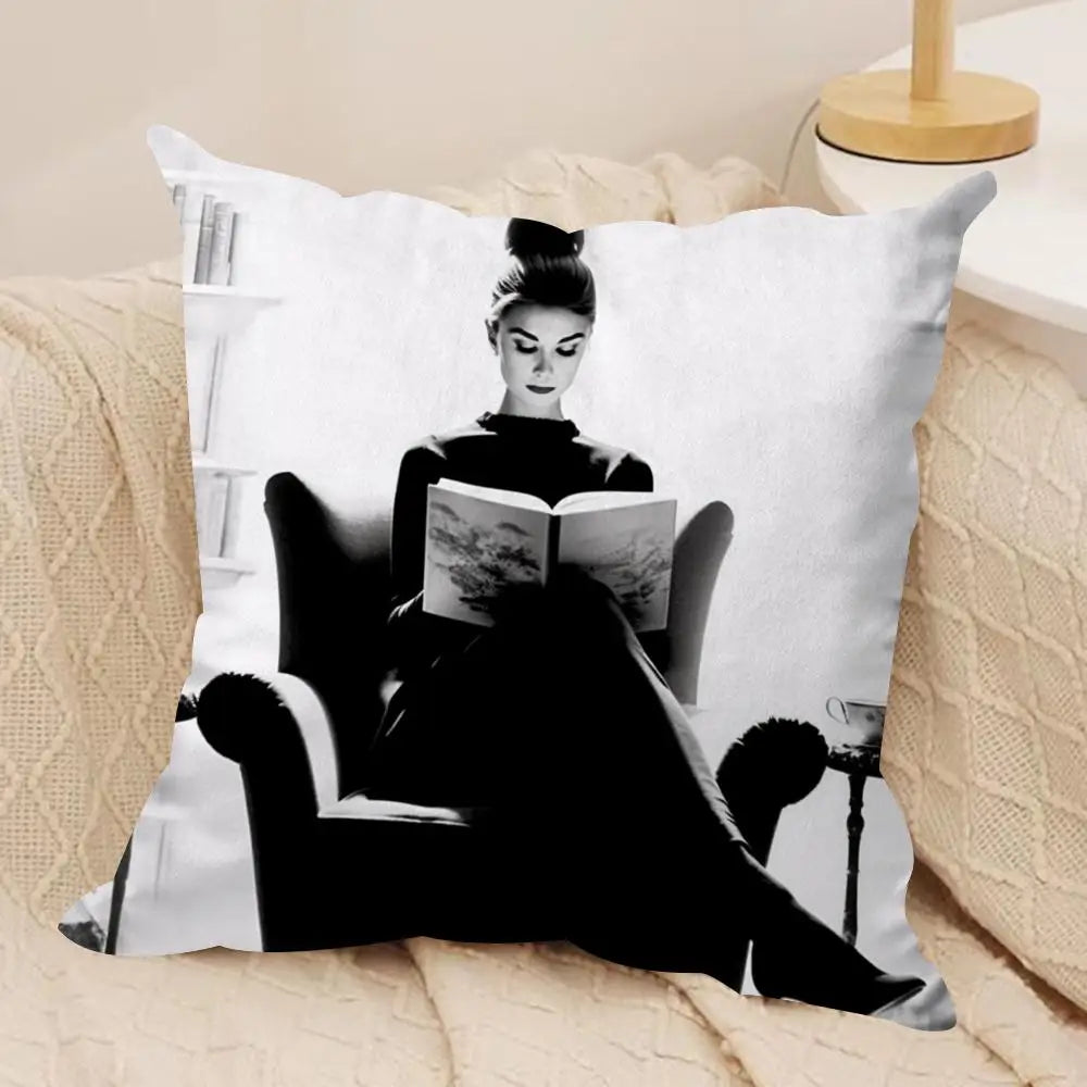 Audrey Hepburn Plush Cushion Cover – Double-Sided Sofa Pillow